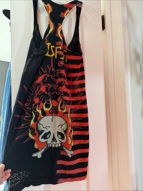 Ed Hardy Girls' Black & Red Racerback Tank Top with Flaming Skull